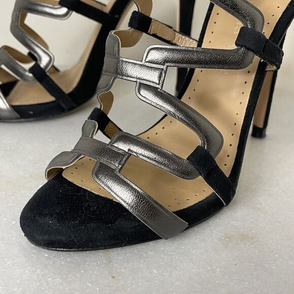 Marc Ellis Strappy Stiletto Heels Black Suede Silver Leather Sz EU 37 IT, US 7 - Picture 9 of 14